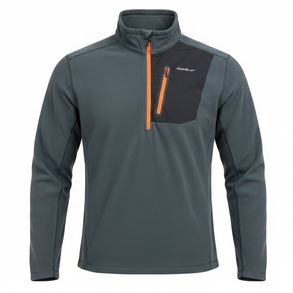 Eddie Bauer Fleece Pullover Mens L Large Gray Orange 1/4 Zip First Ascent